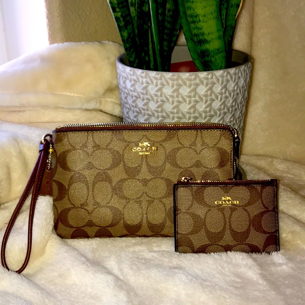 Coach clutch purse w/mini ID wallet brown